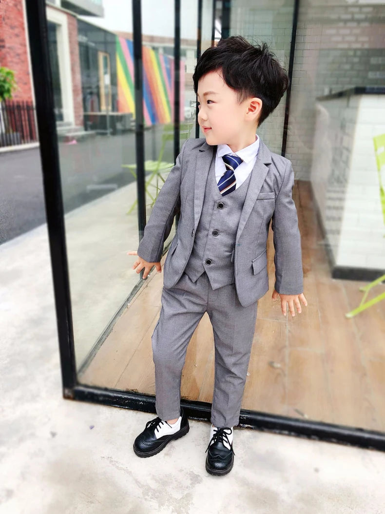 Flower Boys Wedding Suit Children Formal Blazer Jacket Vest Pants Bowtie 4PCS Clothing Set Kids Performance Dance Party Costume