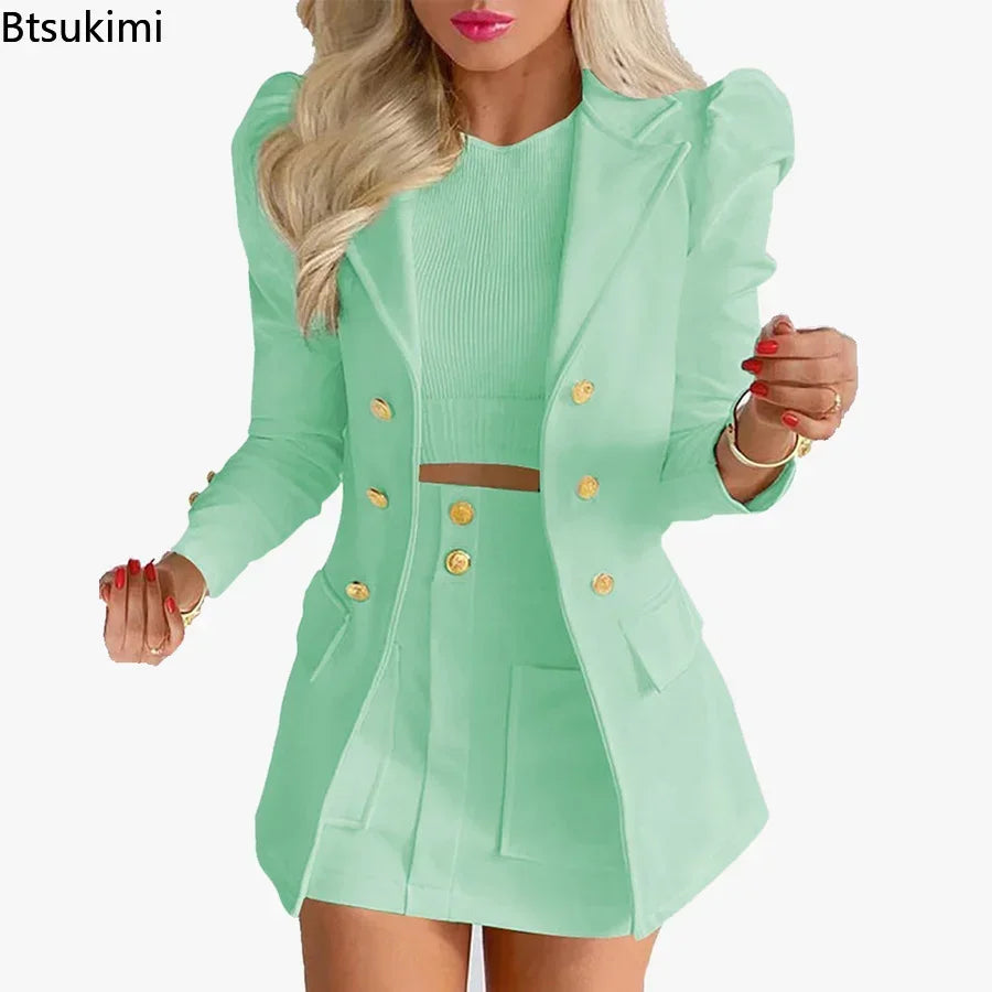 2024 Women Printed Single Breasted Jacket and Mini Skirt Set Ladies Long Sleeve Skirt Suit 2-piece Office Women Dress Skirt Set