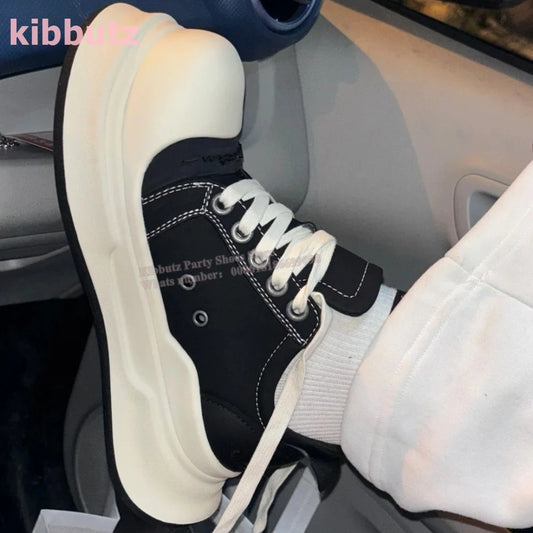 Big Head Sneakers Lace-Up Platform Round Toe Height Increasing Mixed Color Fashion Comfortable Sports Outdoor Women Shoes Newest