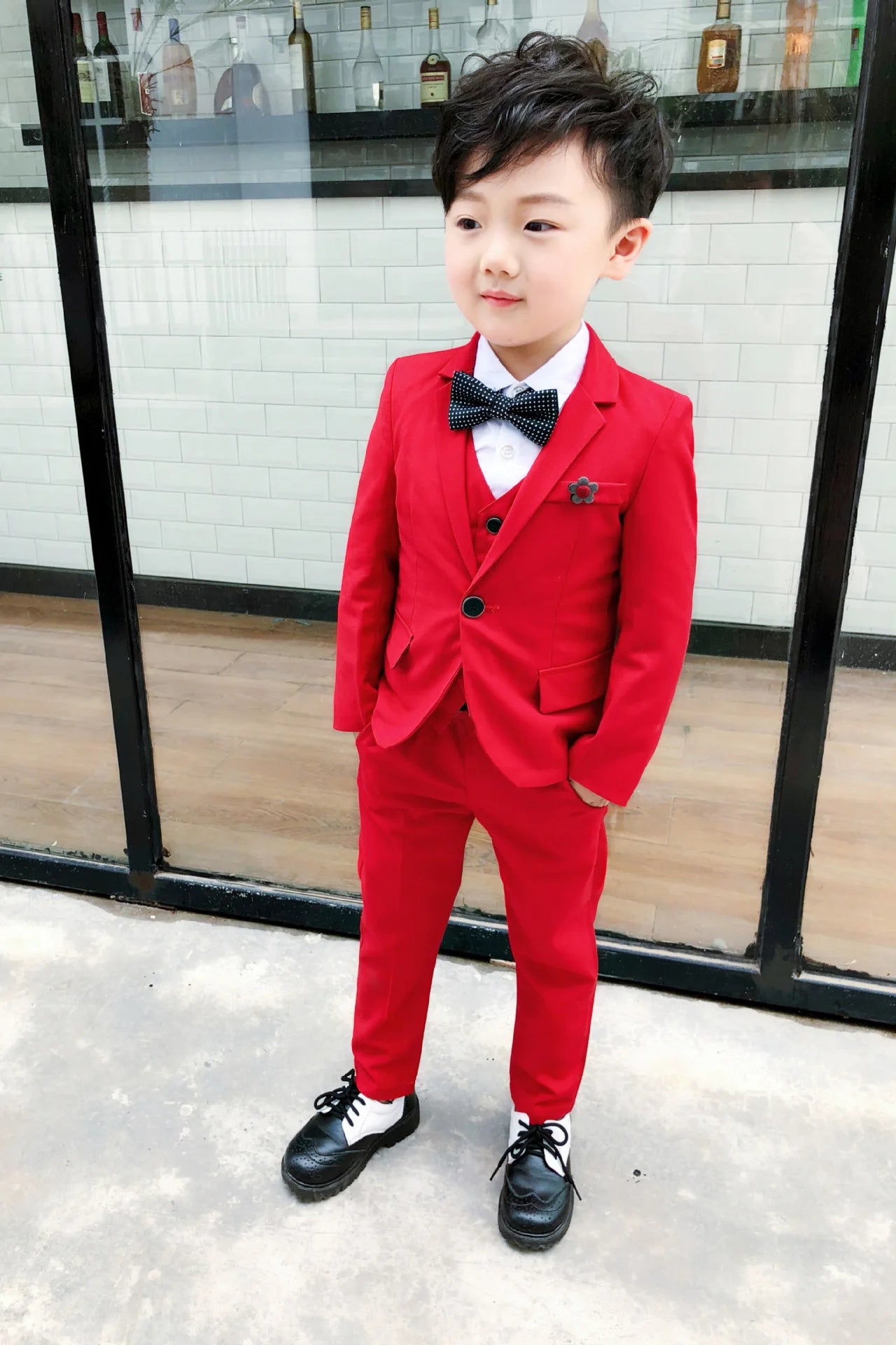 Flower Boys Wedding Suit Children Formal Blazer Jacket Vest Pants Bowtie 4PCS Clothing Set Kids Performance Dance Party Costume