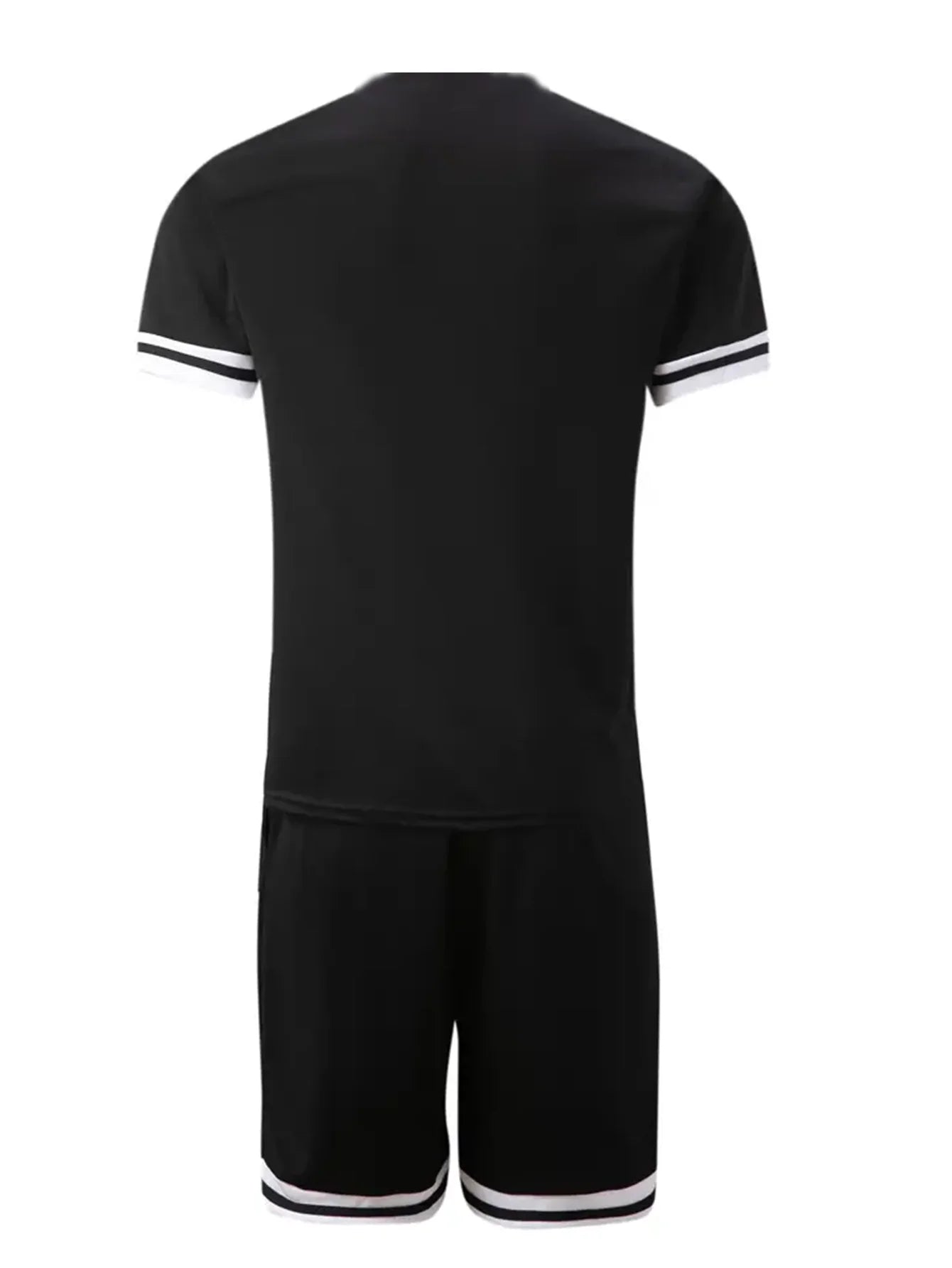 Men's 2 Pieces Outfits, Stripe Cuff Custom Fit Short sleeve And Plain Drawstring Waistband Stripe Hem Shorts Set