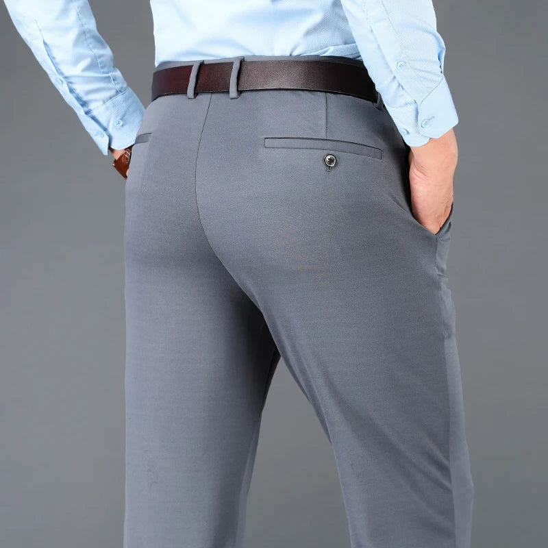 Men's Business Casual Pants Spring Summer Elastic Trousers Office Suit Pants Quick Dry Formal Pants Breathable Comfortable
