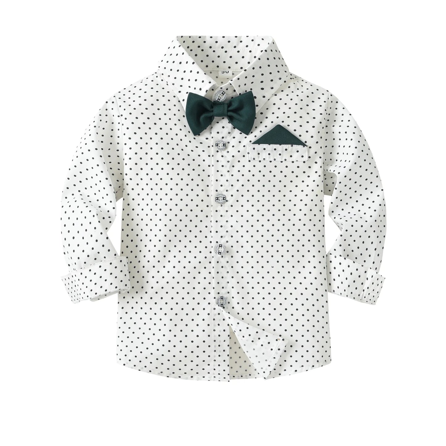 Boys Polka Dot Long Sleeve Shirt Set ,Kids Fall Bib Pants Dress Set