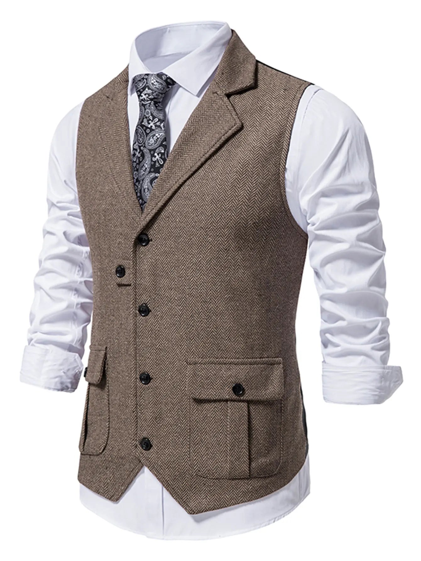 Fashion Elegant Men's Herringbone Waistcoat for Business Banquets and Weddings Stylish and Comfortable Men's Casual Vest