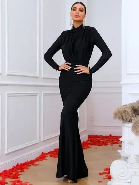 LOVE&LEMONADE Sexy Deepred Lapel Elastic Waist Long Sleeve Party Maxi Dress for Women Girls Wholesale Dropshipping LM84148