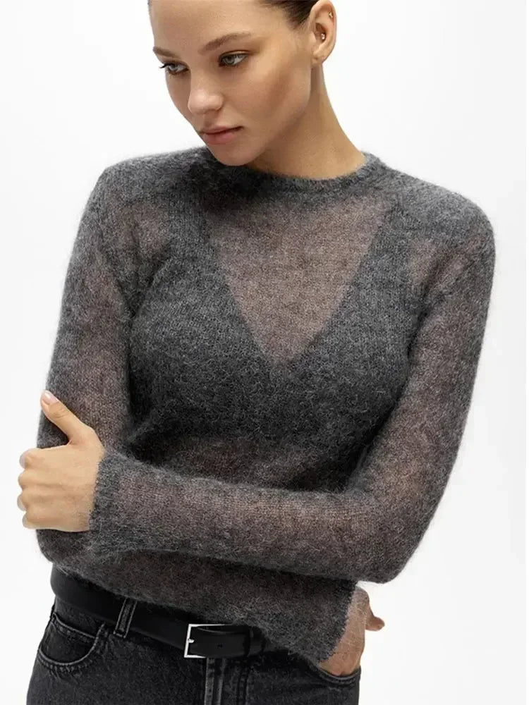 Fashion Solid Long Sleeve Knitted Pullover Women Casual Round Neck Thin Slim Sweater 2024 Autumn Lady High Street Knitwear Top