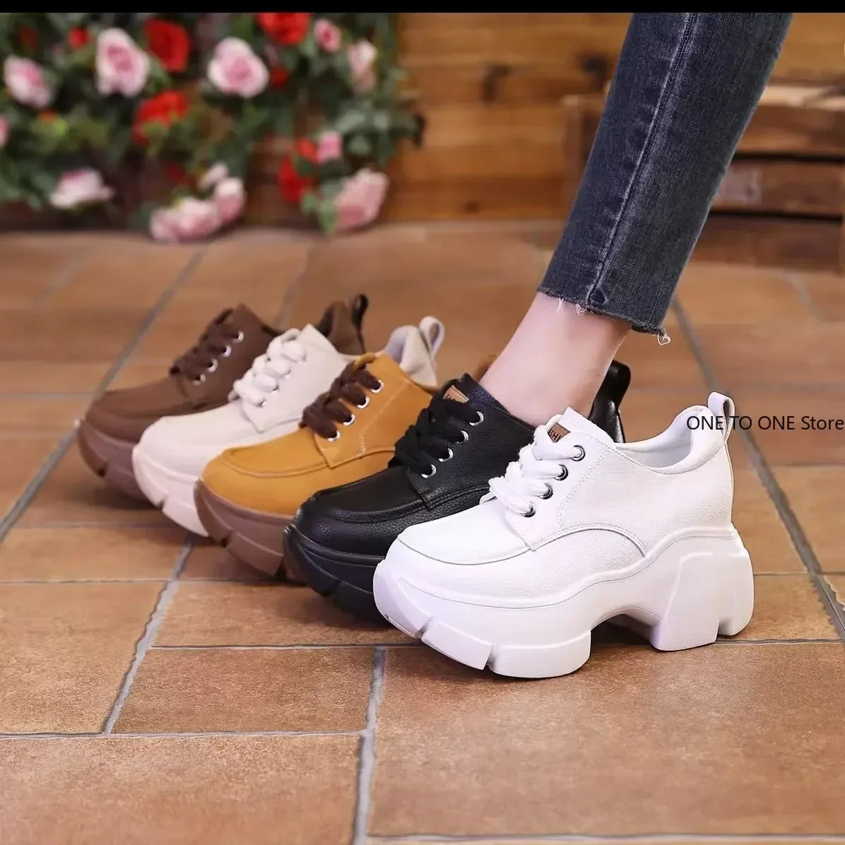 2024 New Chunky Sneakers Women Spring Autumn Thick Bottom Casual Shoes Woman Fashion PU Leather Platform Zapatillas De Deporte