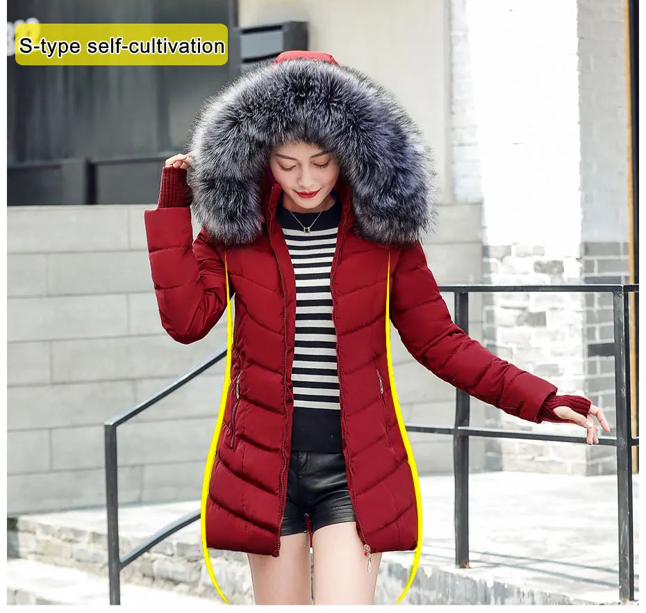 2023 New Wool Collar Hooded Winter Jacket Parkas Women's Jacket Thick Warm Cotton Cushion Down Coat Parka Coat Winter Long Fit D