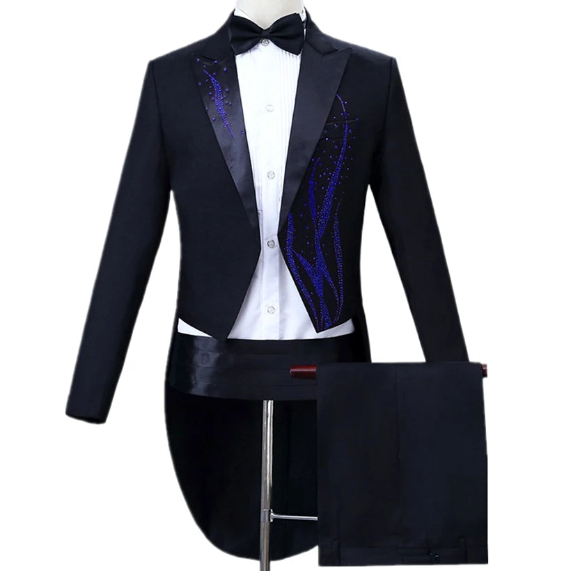 Black Men's Magic / Performance Tuxedo Two-piece, White Fashionable Slim-fit Tuxedo, Suit Jacket with Pants, Asia Size S-4XL