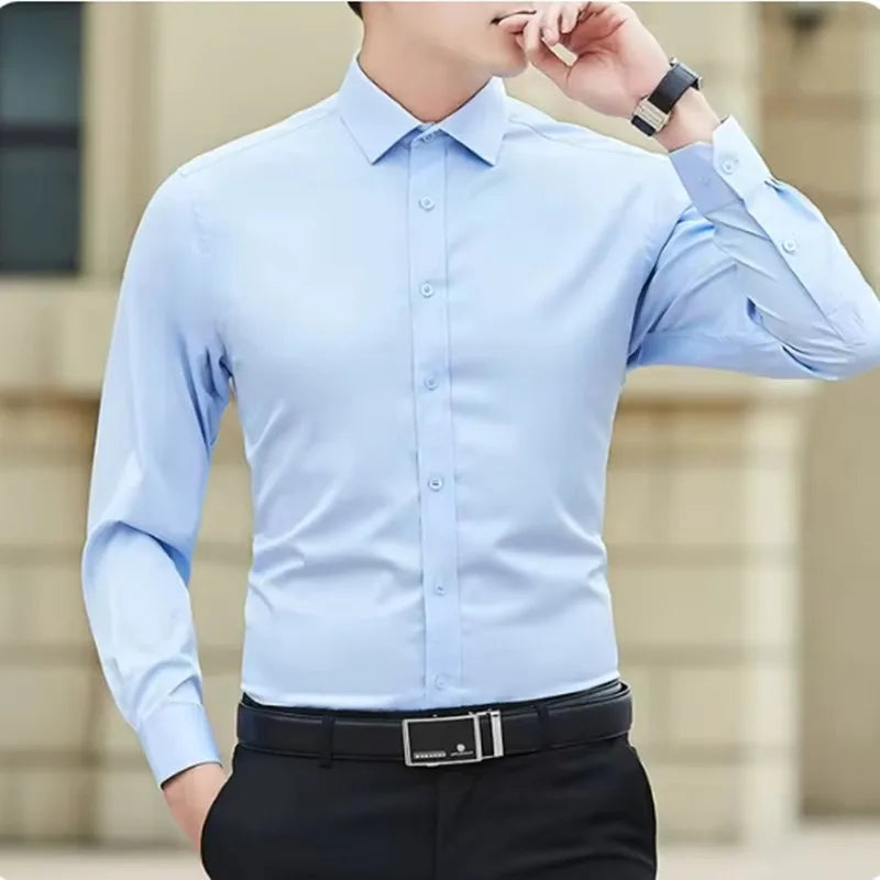 2024 New Men's Long Sleeve Fashion Shirt Designer Style Business Elastic Wrinkle Resistant Soft Comfortable Office Black White