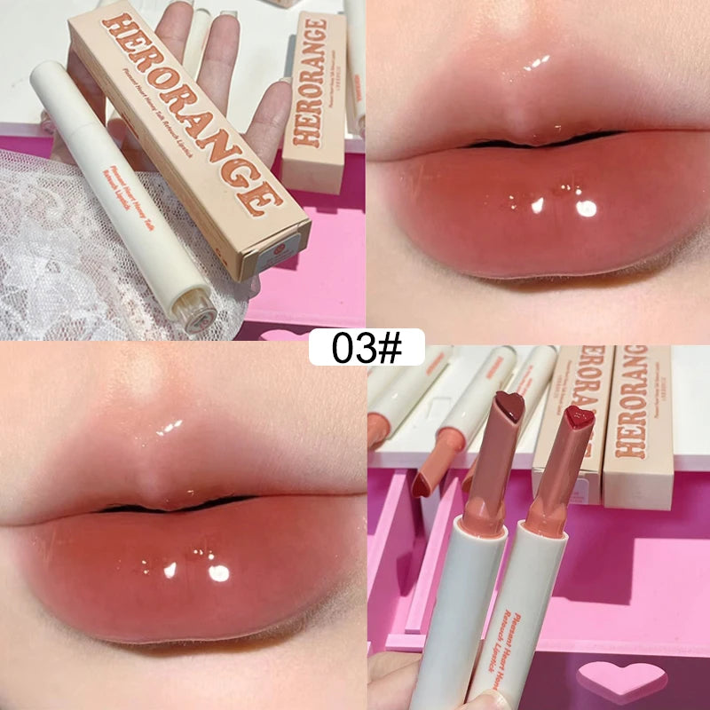 New Mirror Glass Solid Lip Glaze Water Light Heart Shape Lipstick Pen Clear Oil Jelly Lip Gloss Korean Tint Makeup Girl Cosmetic