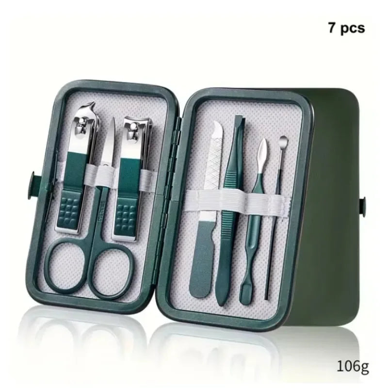 7/10/12/18 pcs Spring Green New Stainless Steel Nail Clippers Set Grooming Tool Set With Portable Case Manicure Art Tool Green