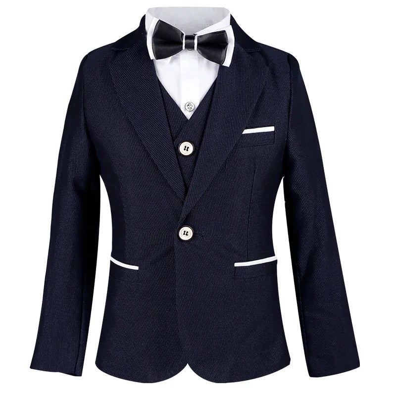 Boys Formal Black Dress Suit Set Handsome Children's Spring Autumn Wedding Piano Party Costume Kids Blazer Pants Bowtie Clothes