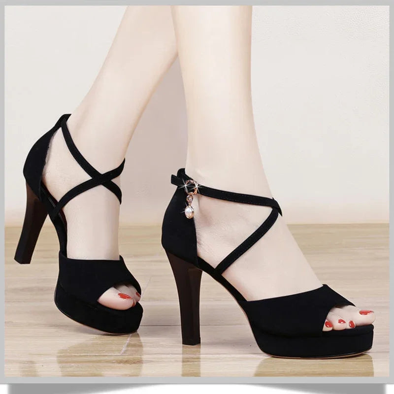 2024 Super High Heeled Sandals Women Sexy Spike Heels Platform Party Shoes Woman Crystal Buckle Ankle Strap Sandalias Mujer