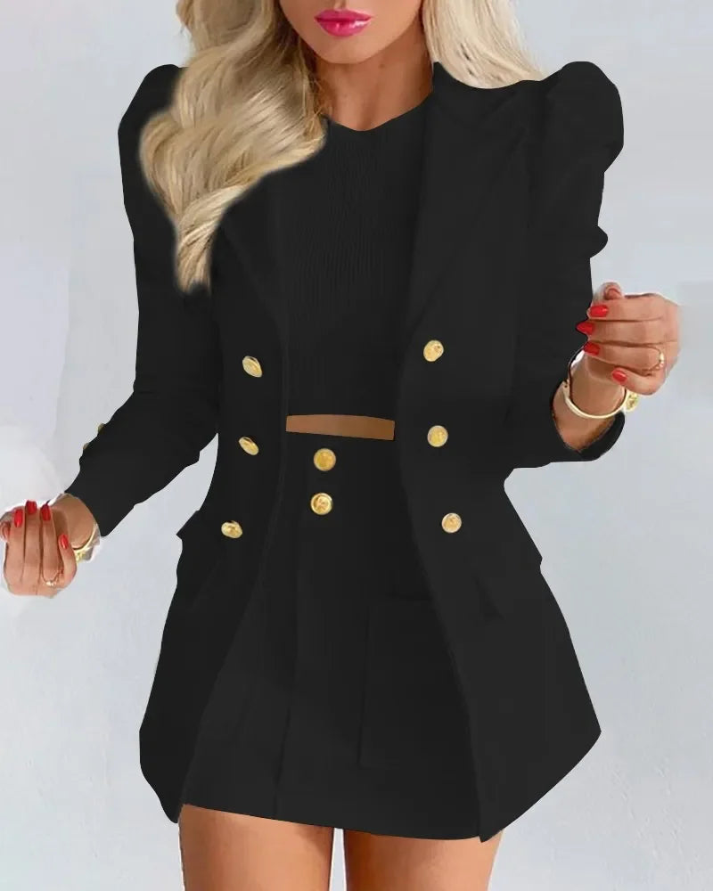 Spring Female Blazer Set Elegant Women's Suit Blazers Coat Sexy Bandage Skirt Suit Short Female Formal Office Ladies Clothing