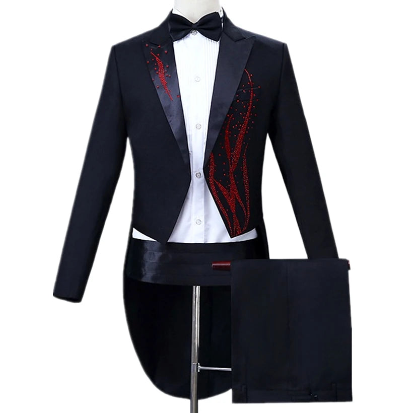 Black Men's Magic / Performance Tuxedo Two-piece, White Fashionable Slim-fit Tuxedo, Suit Jacket with Pants, Asia Size S-4XL