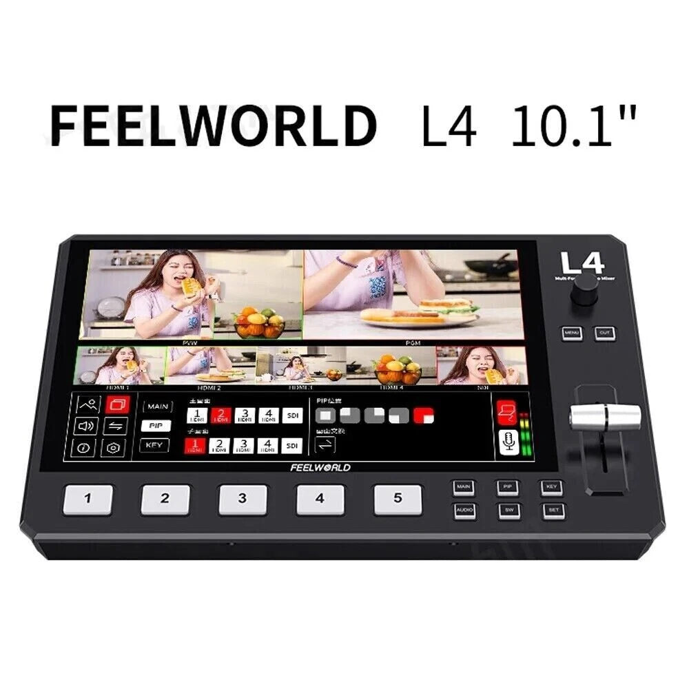 FEELWORLD L4 Multi Camera Mixer Switch 10.1 "HD Touch Screen USB 3.0 Mixer Equipments Photo Studio Camera HDMI-Compatibe