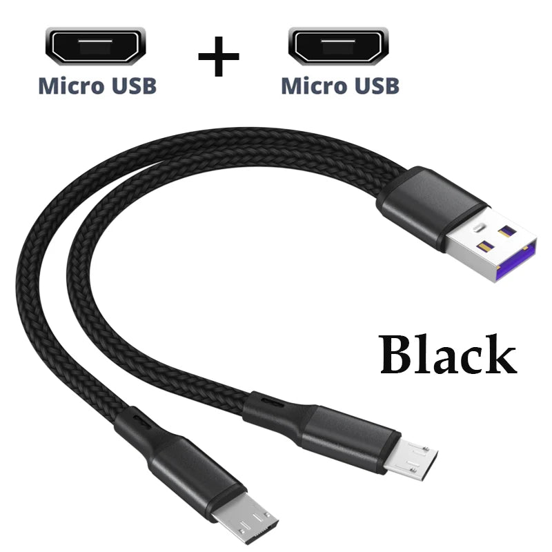 1.2m USB Charging Spliter Cable 2-in-1 Data Cord Type C Micro USB Fast Charging Cable Y Splitter 5A Fast Charging Cable