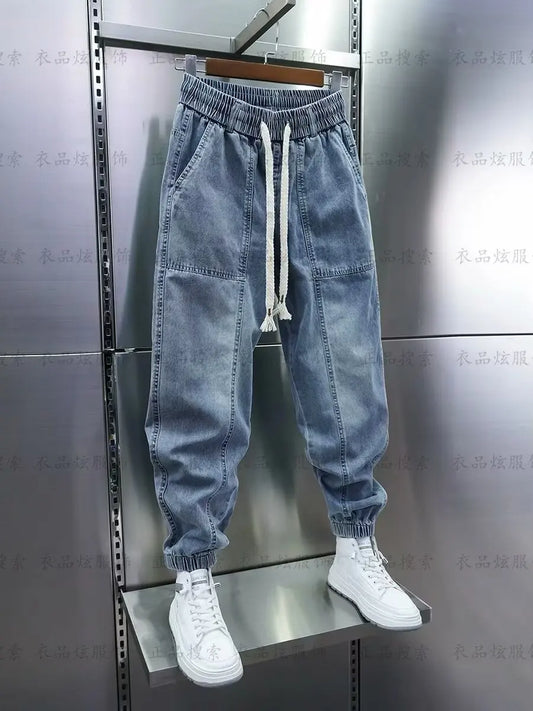 Men's Jeans Fashion Casual Jogger Harem Denim Pants Hip Hop elastic waist Letter printing jeans Male Trousers 2024 spring new