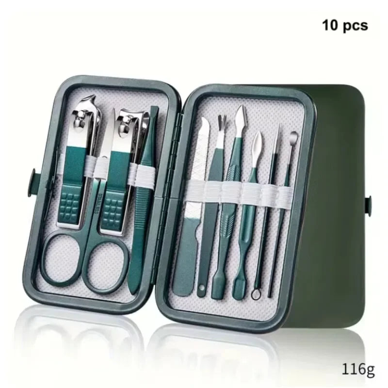 7/10/12/18 pcs Spring Green New Stainless Steel Nail Clippers Set Grooming Tool Set With Portable Case Manicure Art Tool Green