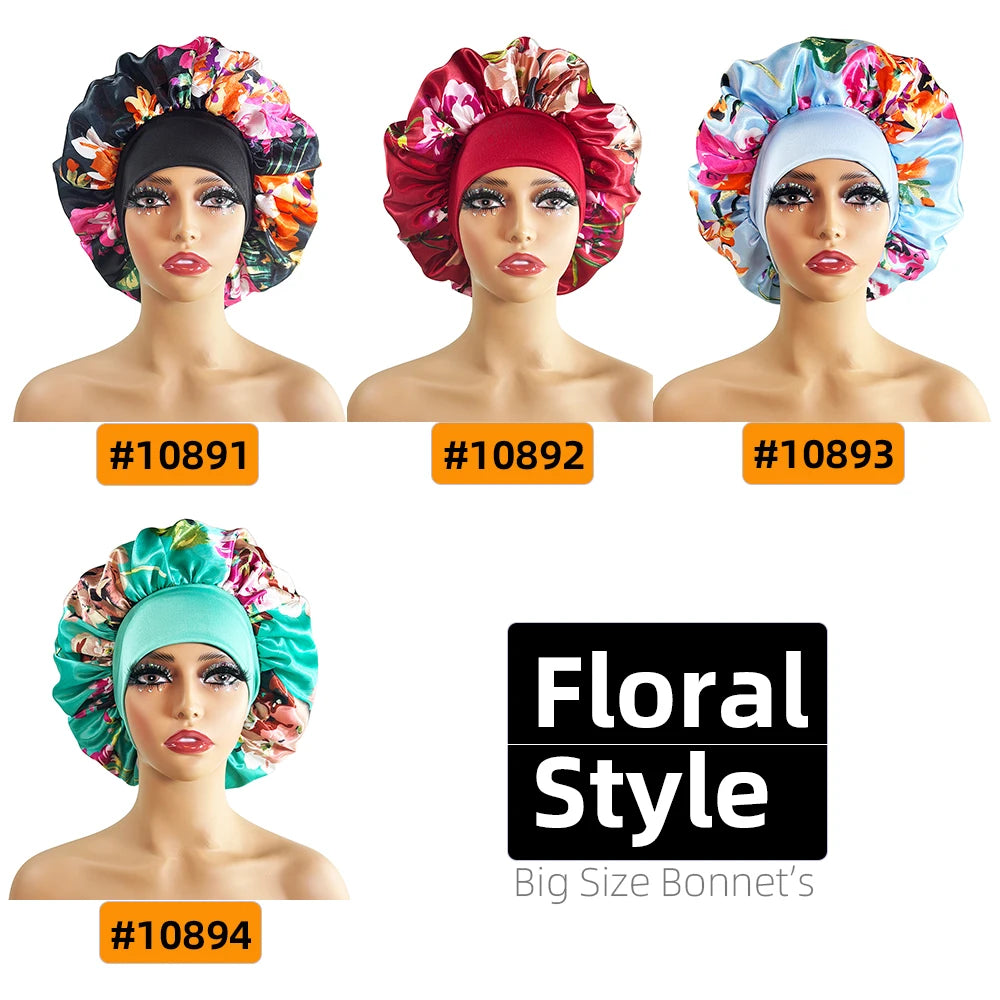 Women Satin Bonnet Cap Silky Big Bonnet for Women Floral Printing Sleep Cap Design Boneet's