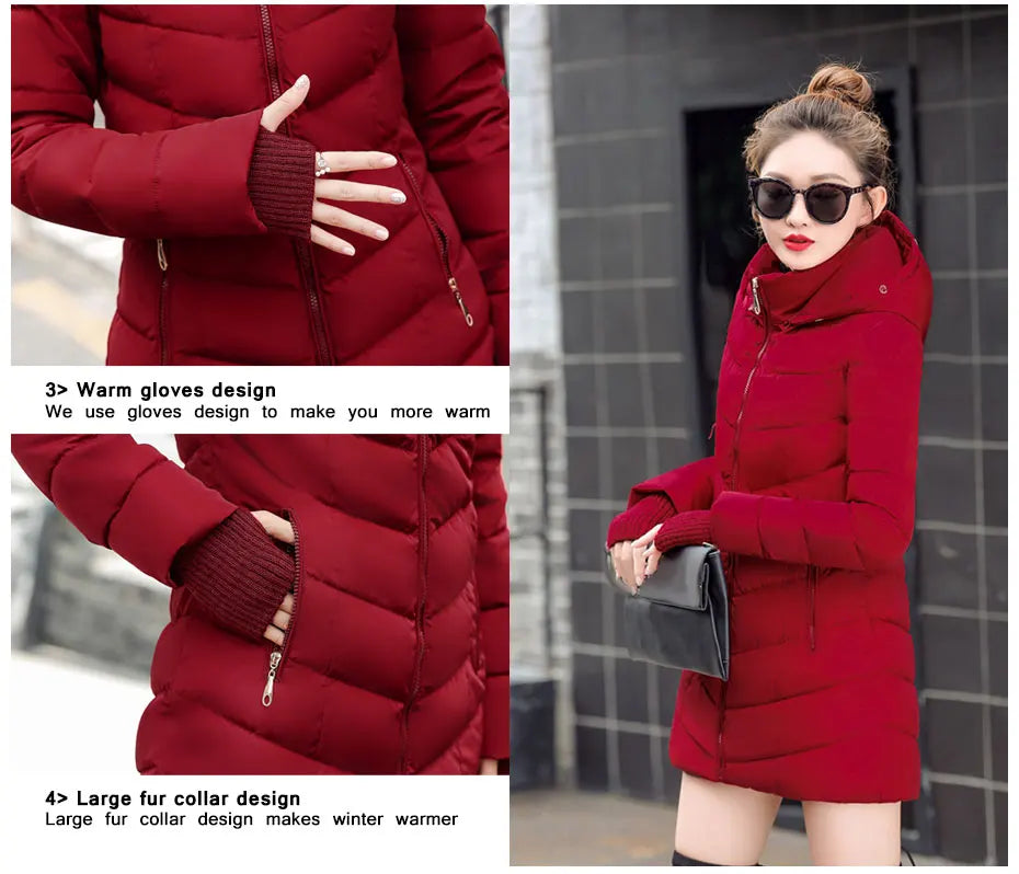 2023 New Wool Collar Hooded Winter Jacket Parkas Women's Jacket Thick Warm Cotton Cushion Down Coat Parka Coat Winter Long Fit D