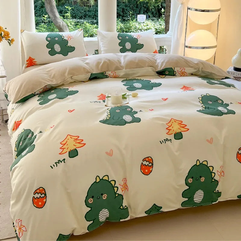 Kawaii Bear Bed Set Floral Duvet Cover Bed Linen Sheet Pillowcase Bedding Cute Dog Quilt Cover Full Queen King Size for Children