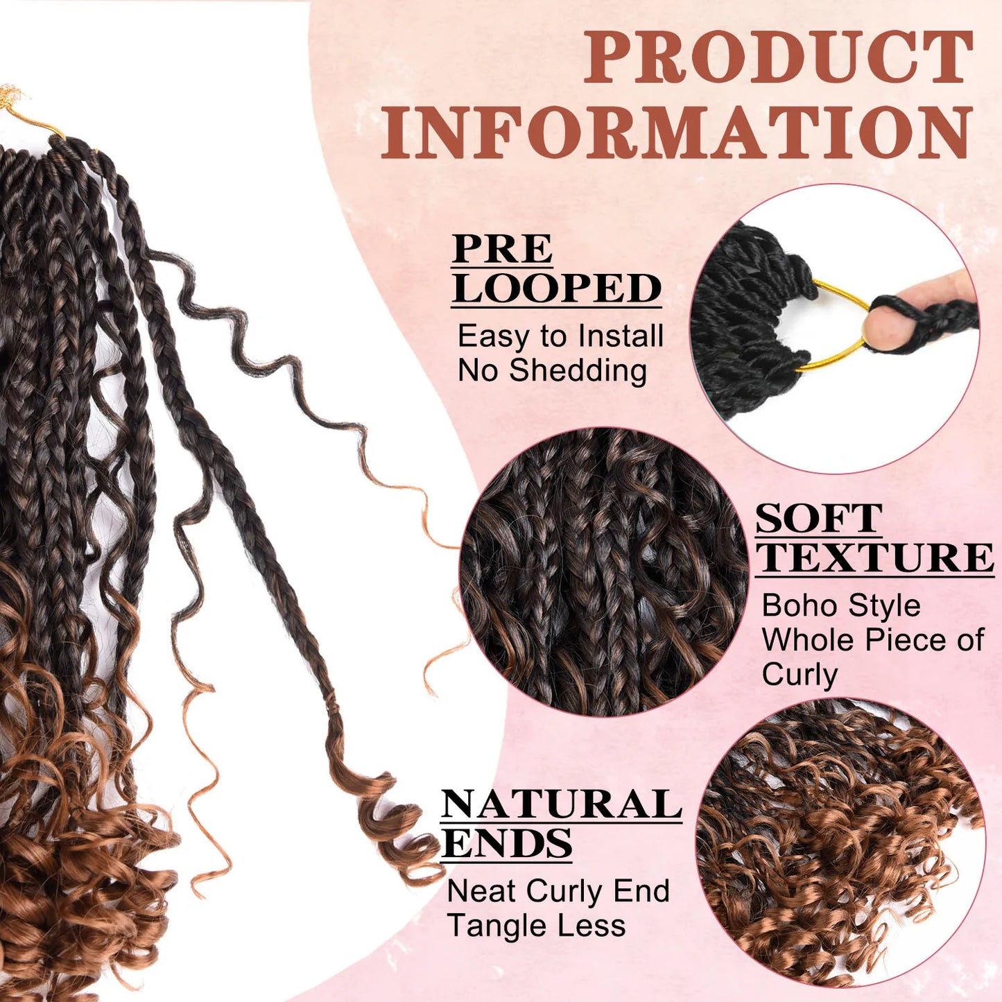 8 Packs Synthetic 12 Inch Goddess Box Braids Crochet Hair Boho Box Braids With Curl Ends Hair Extensions for Women Black