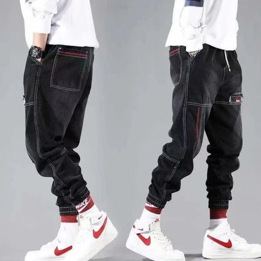 Fashionable Hip Hop Men's Cargo Pants - Elastic Waist Harem Joggers with Ankle Band Streetwear Ankle-Length Pants Plus Size 5XL