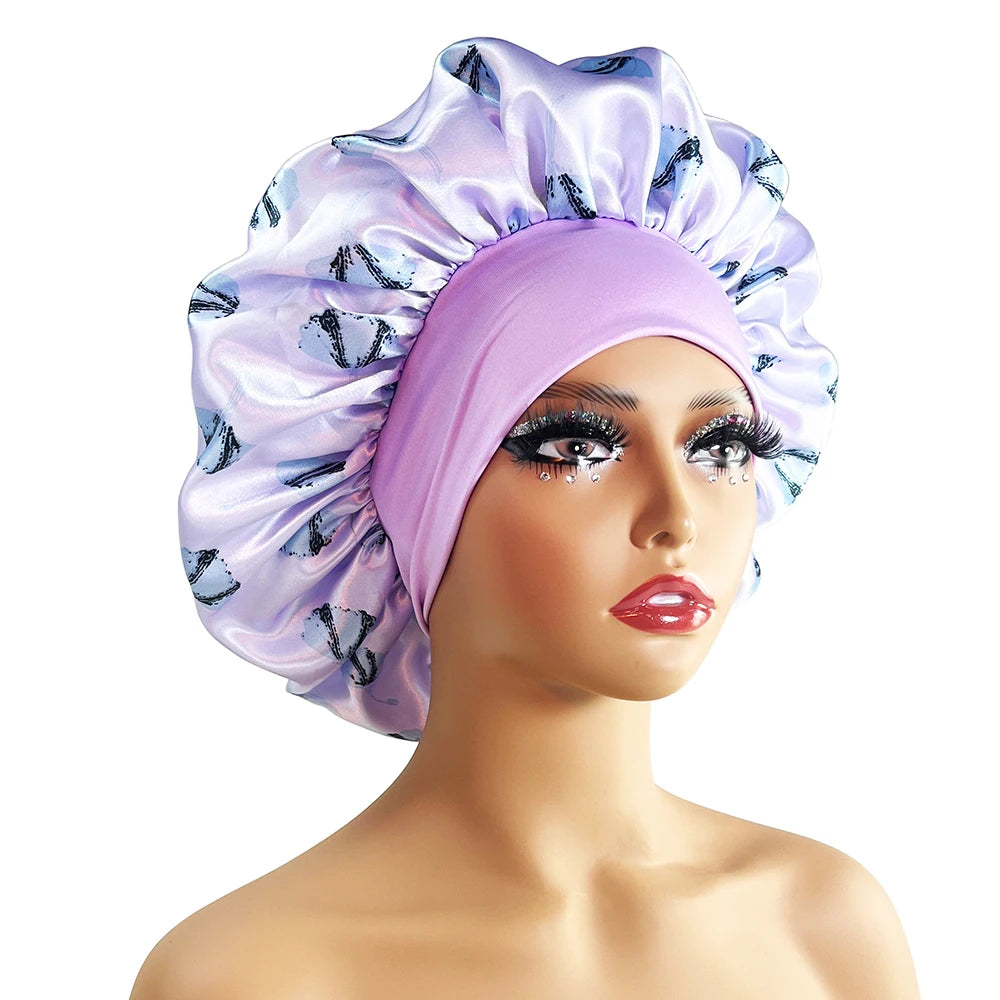 Women Satin Bonnet Cap Silky Big Bonnet for Women Floral Printing Sleep Cap Design Boneet's