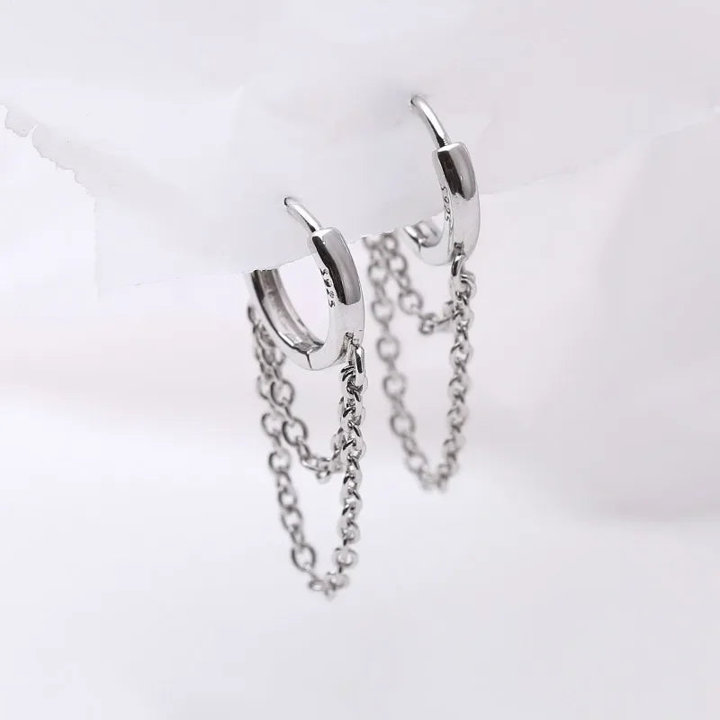 925 Sterling Silver Double Layer Tassel Hoop Earrings For Women INS Popular Cold Style Women Fashion Jewelry