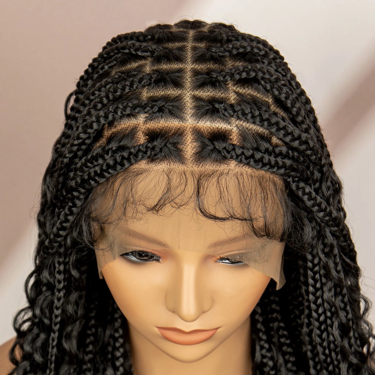 Synthetic Full Lace Bohemian Box Braided Wigs with Baby Hair Boho Box Braided Wigs Curly Hair Full Lace Front Wigs