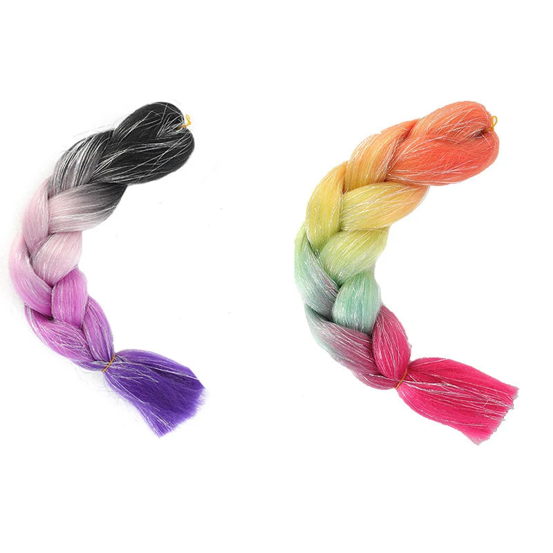 Perruque féminine multicolore en crochet avec fil d'or, tresse à quatre couleurs, perruque en fibre synthétique résistante à la chaleur, idéale pour une utilisation en soirée.