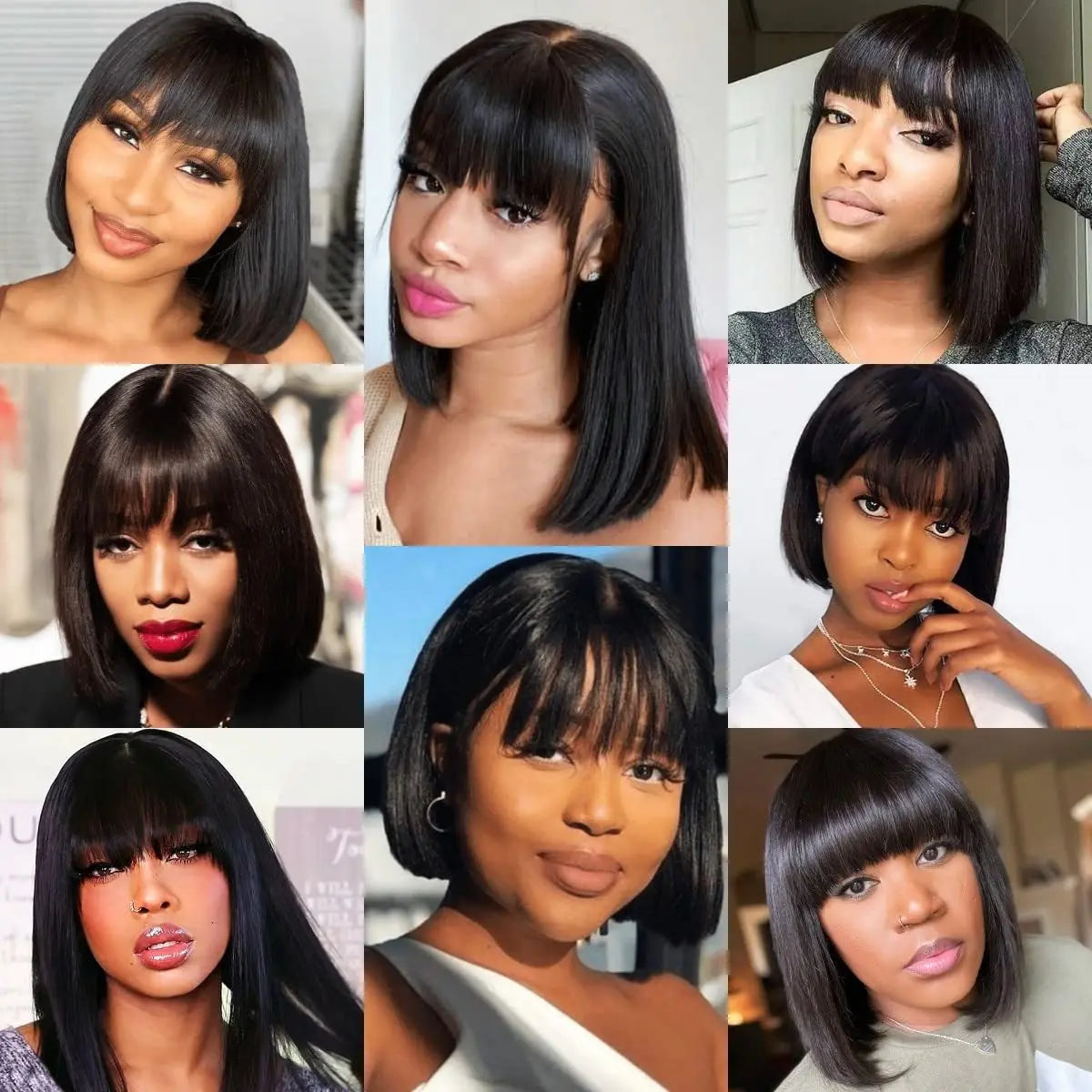 Straight Bob Human Hair Wigs With Bangs Short Brazilian Human Hair 200density For Woman No Lace Full Machine Made Human Hair Wig