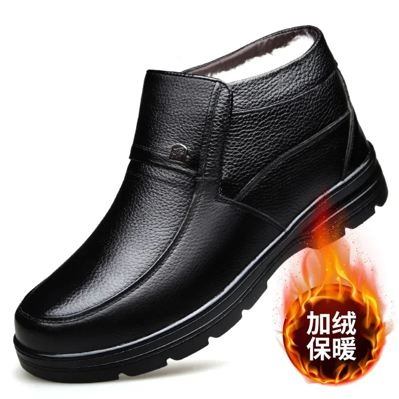Men Autumn Winter New Warm Plush Thickened Boots Leather Shoes Waterproof Non-slip Ankle Boots Anti Slip Warm Casual Comfortable