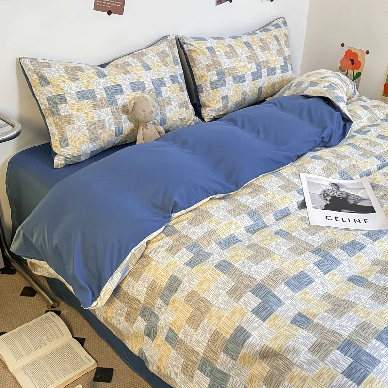 Solid Color Size Grid Light Luxury Home Visit Duvet Set Fashion Luxury Bedding Soft Plaid Bedding