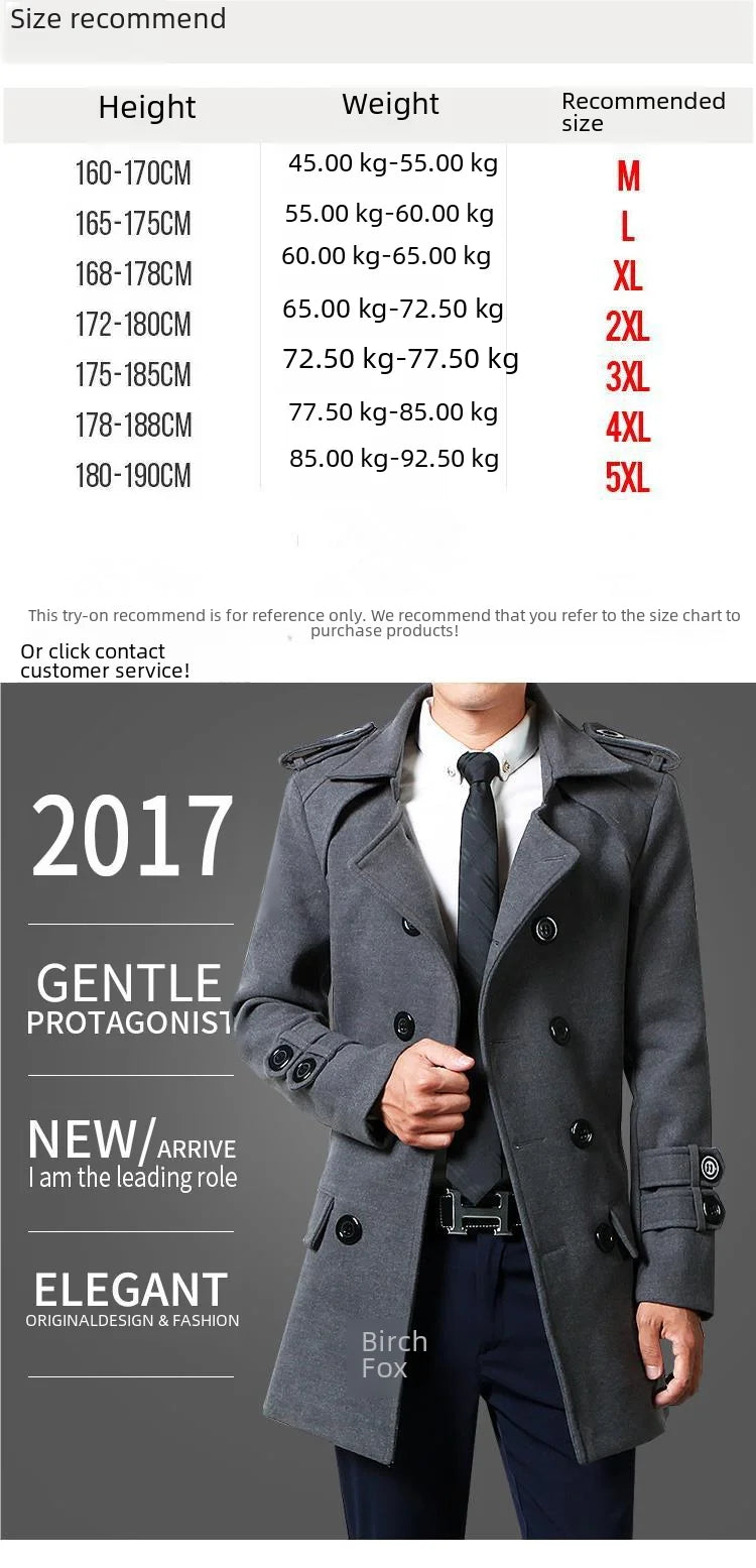 Winter Woolen Overcoat Men Medium-length Fleece-lined Thickened Trendy Wool Jacket For Autumn/winter Season