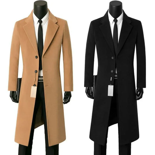 Autumn Winter Men's Woolen Overcoat Medium-length Casual Woolen Warm Windbreaker Suit Collar Dad Men's Jacket