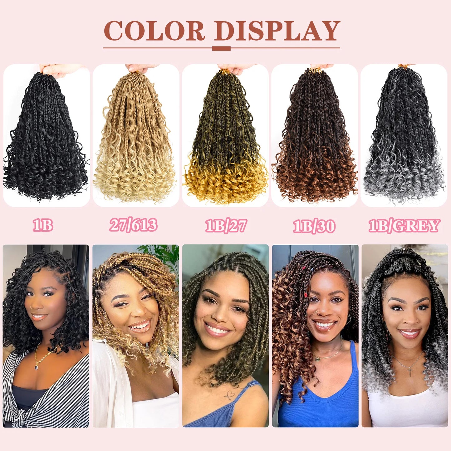 8 Packs Synthetic 12 Inch Goddess Box Braids Crochet Hair Boho Box Braids With Curl Ends Hair Extensions for Women Black