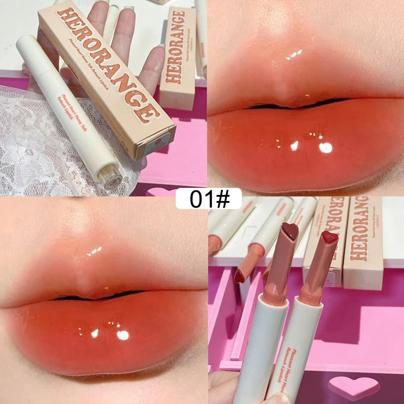 New Mirror Glass Solid Lip Glaze Water Light Heart Shape Lipstick Pen Clear Oil Jelly Lip Gloss Korean Tint Makeup Girl Cosmetic