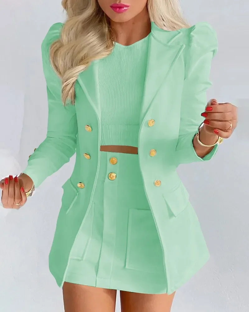 Spring Female Blazer Set Elegant Women's Suit Blazers Coat Sexy Bandage Skirt Suit Short Female Formal Office Ladies Clothing