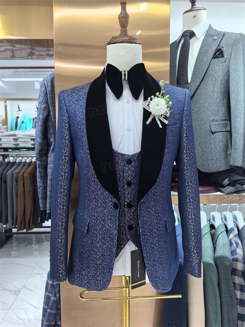 3 Pieces Wedding Groom Host Tuxedo Formal Suits Blazer Vest Pants Set Plus Size One Button Shawl Neck Men's Suit Set