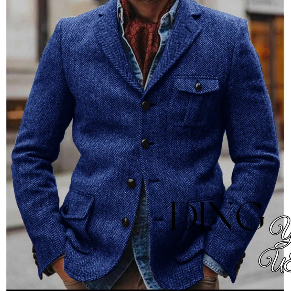 Men's Herringbone Jacket Slim Fit Single Breasted Man Suits Comfortable Men's Suit Casual Blazers Male Coat With 3 Pockets