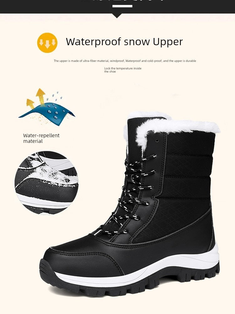 Winter Women's Shoes Huaqiang Warrior Fleece-lined Thickening Thermal Cotton Shoes Non Slip Knee Socks Thick Cotton Boots Student Soft Bottom Snow Boots