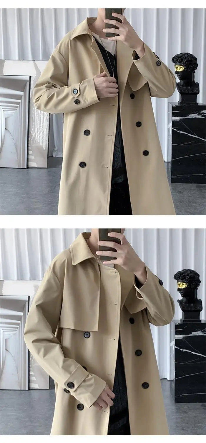 BROWON Korean Fashion Trench Coat Men Jacket Spring and Autumn X-Long Over Knee Men Coat Loose Casual Windbreaker Jackets Male