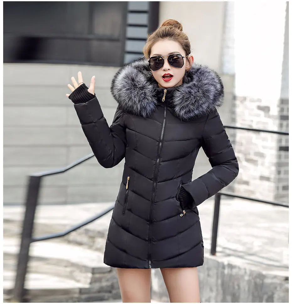 2023 New Wool Collar Hooded Winter Jacket Parkas Women's Jacket Thick Warm Cotton Cushion Down Coat Parka Coat Winter Long Fit D