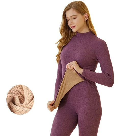 Winter New Women's Thermal Underwear Thick Intimate Set Berber Fleece 2 Pieces Underpanties and Undershirts