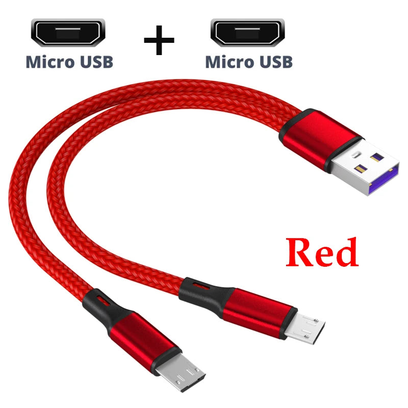 1.2m USB Charging Spliter Cable 2-in-1 Data Cord Type C Micro USB Fast Charging Cable Y Splitter 5A Fast Charging Cable