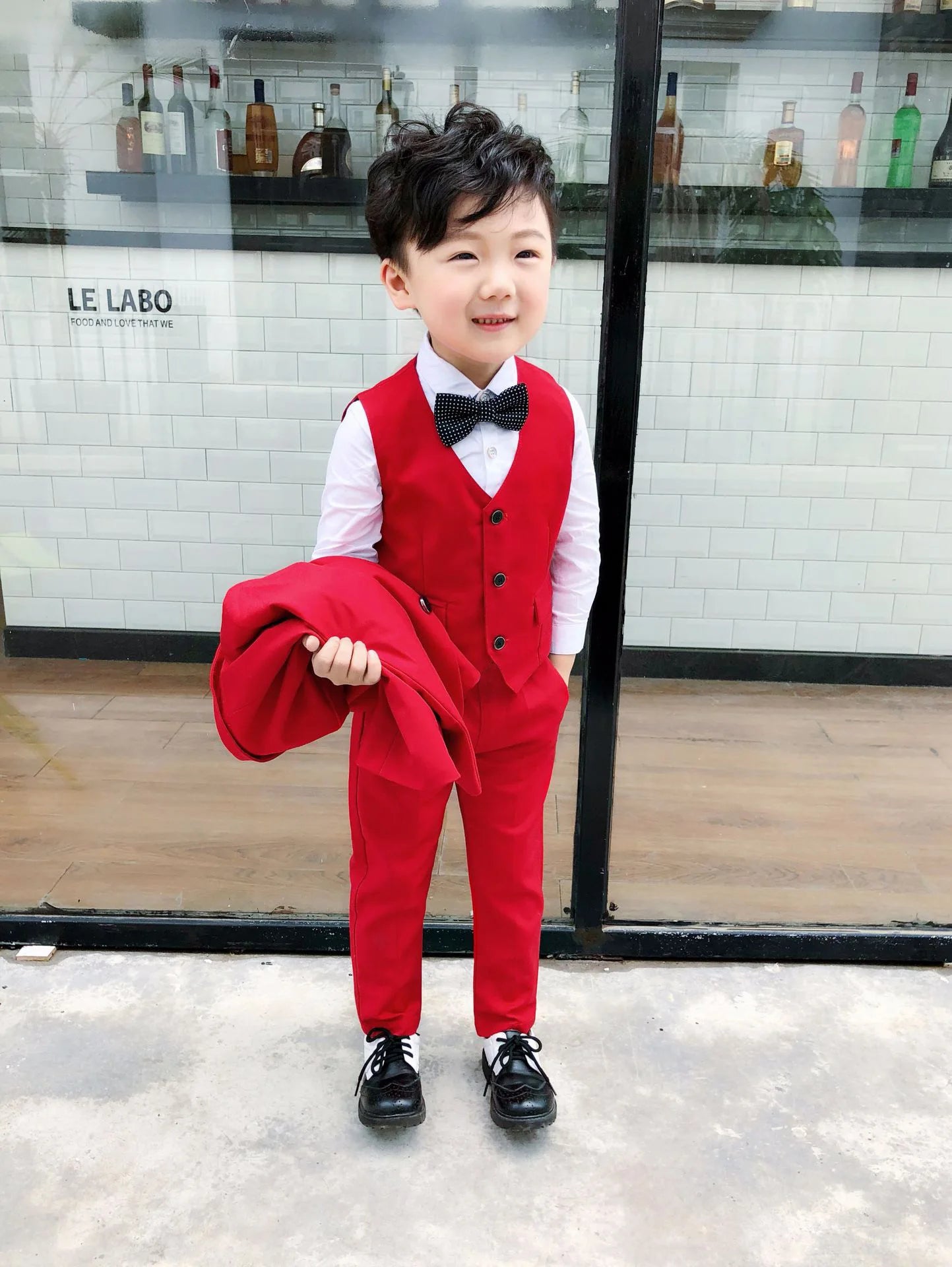 Flower Boys Wedding Suit Children Formal Blazer Jacket Vest Pants Bowtie 4PCS Clothing Set Kids Performance Dance Party Costume