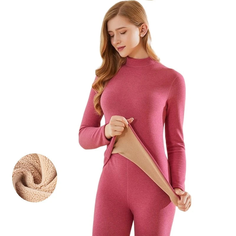 Winter New Women's Thermal Underwear Thick Intimate Set Berber Fleece 2 Pieces Underpanties and Undershirts